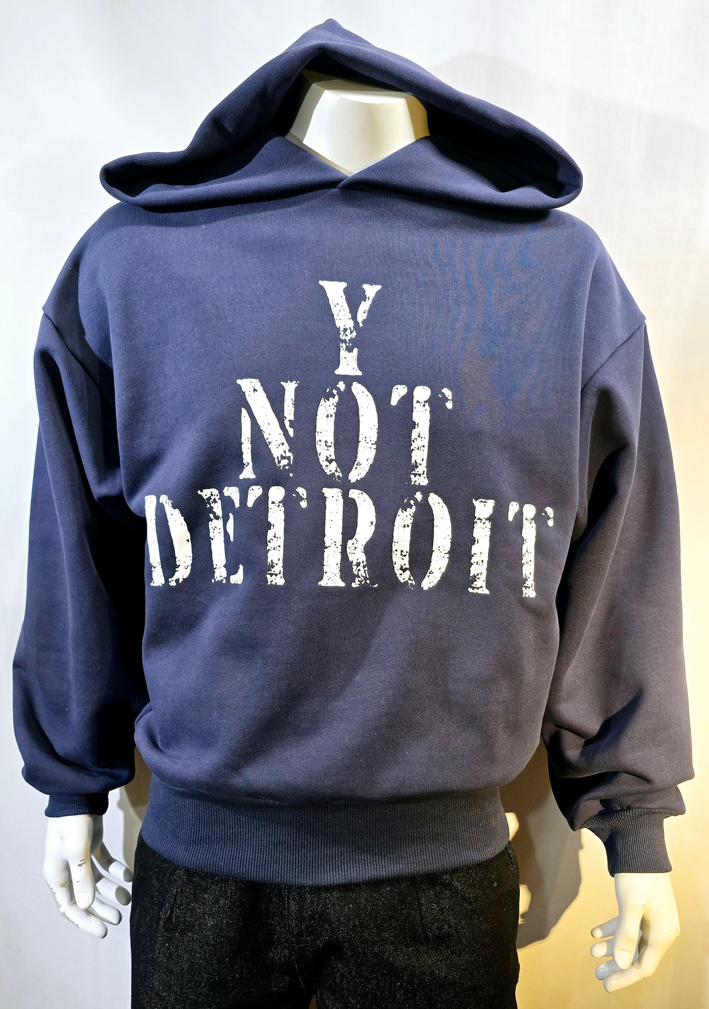 Heavy weight oversized Hoodie Black with white distressed letters. A cool look!