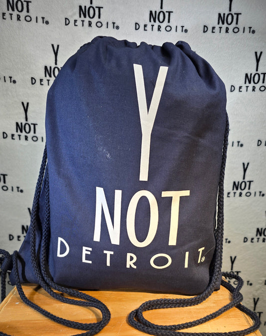 Y NOT DETROIT Back pack. Navy with white letters.