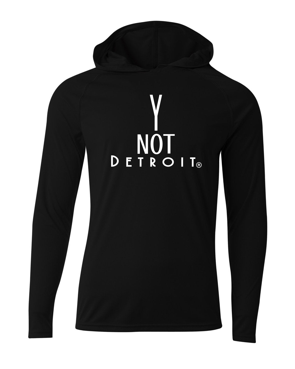Y Not Detroit logo hoodie tee.
